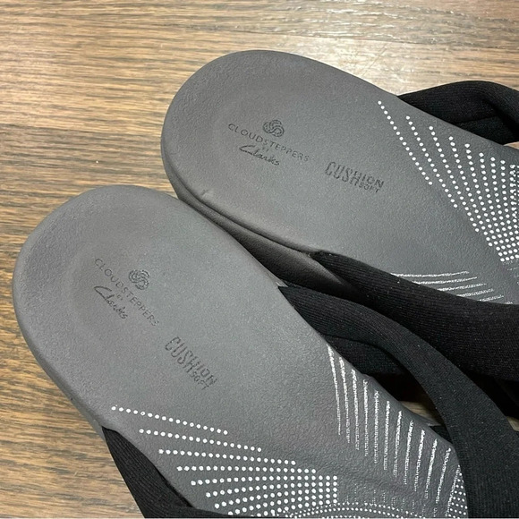 NWOT Clarks Cloudsteppers Arla Jane Black Fabric Wedge Sandals Women's 11 - Picture 10 of 14